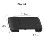 Måttbild av ett dubbeldörrs kylskåpslås i svart med storlek 11,8 cm x 5 cm x 1,7 cm