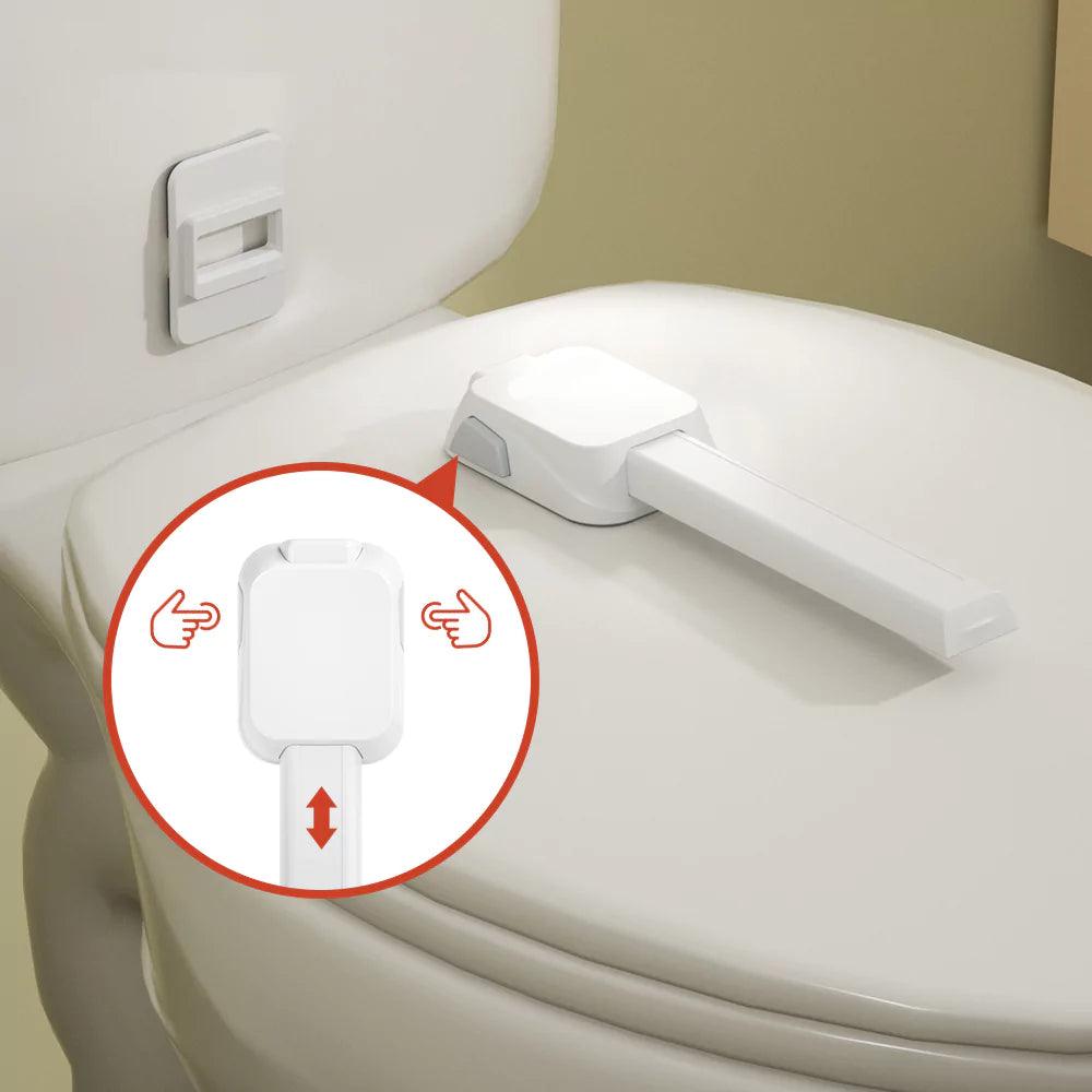 Toalettlås för barnsäkerhet – stabil spärr som håller toalettlocket stängt från nyfikna barn.