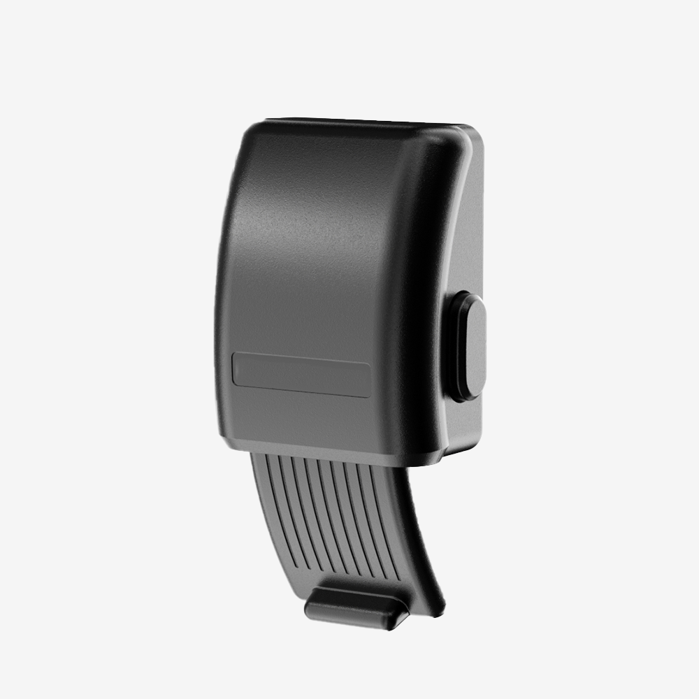 Svart barnsäkert ugnslås med dubbelknappslåsning och böjbar spärrarm, visat fristående mot vit bakgrund