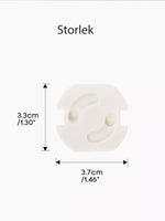 Vridbart petskydd till eluttag visat framifrån med måttmarkeringar: 3,3 cm i höjd och 3,7 cm i bredd